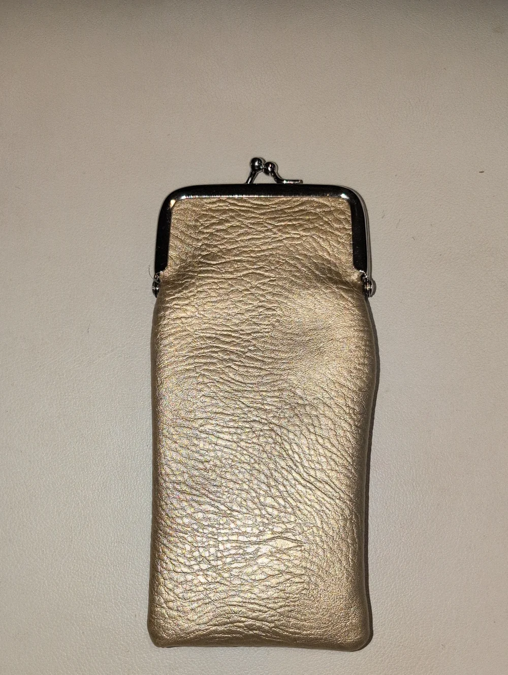 Metallic Gold Leather Kiss-Lock Eyeglass Sleeve - Women's Bag Accessory